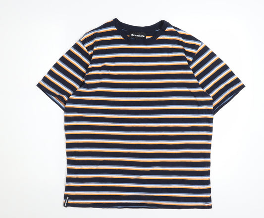 Threadbare Men's Multicoloured Striped Crew Neck Cotton T-Shirt Size M