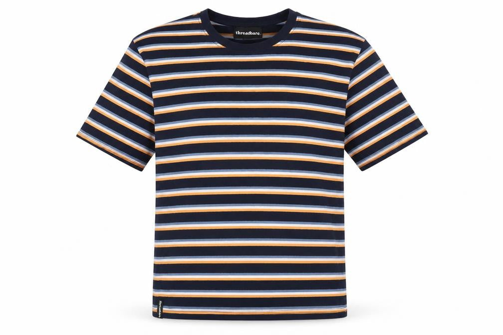 Front view of Threadbare Men's Multicoloured Striped Crew Neck Cotton T-Shirt, size M