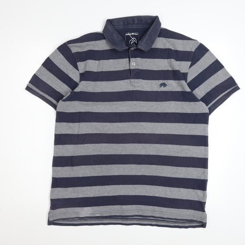 Raging Bull Men's Blue Striped Cotton Polo Shirt Size L