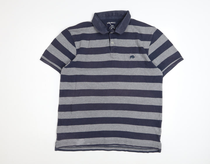 Raging Bull Men's Blue Striped Cotton Polo Shirt Size L