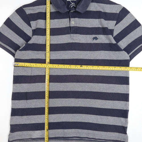 Raging Bull Men's Blue Striped Cotton Polo Shirt Size L