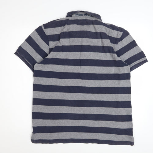 Raging Bull Men's Blue Striped Cotton Polo Shirt Size L