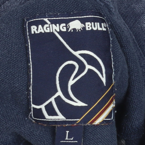 Raging Bull Men's Blue Striped Cotton Polo Shirt Size L