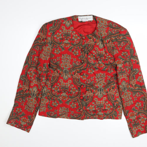 Evan-Picone Womens Red Floral Rayon Lined Blazer Size 10
