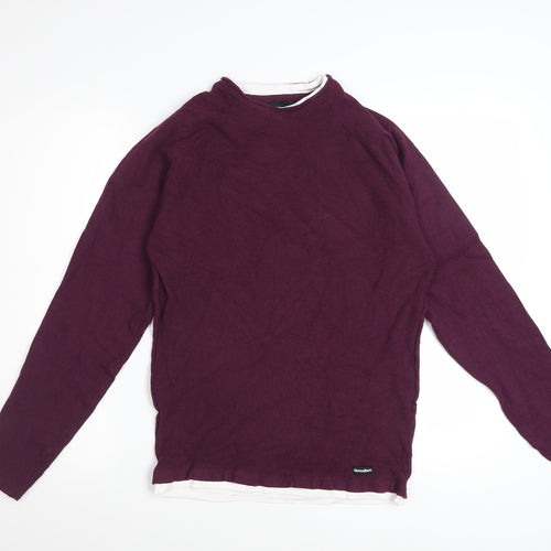 Threadbare Men's Purple Cotton Blend Crew Neck Jumper Size S