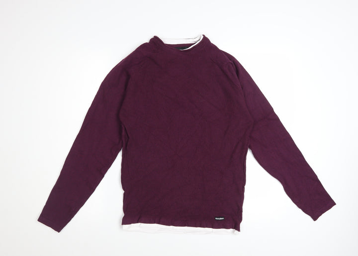 Threadbare Men's Purple Cotton Blend Crew Neck Jumper Size S