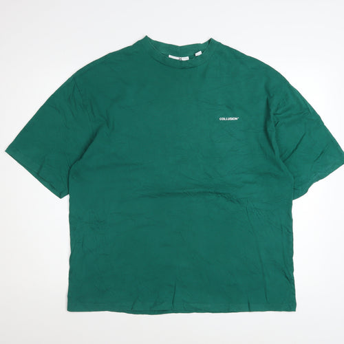 Collusion Men's Green Relaxed Fit Crew Neck Cotton T-Shirt L