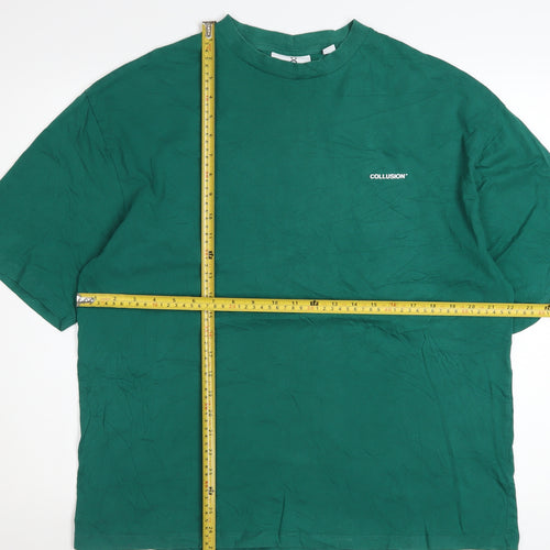 Collusion Men's Green Relaxed Fit Crew Neck Cotton T-Shirt L