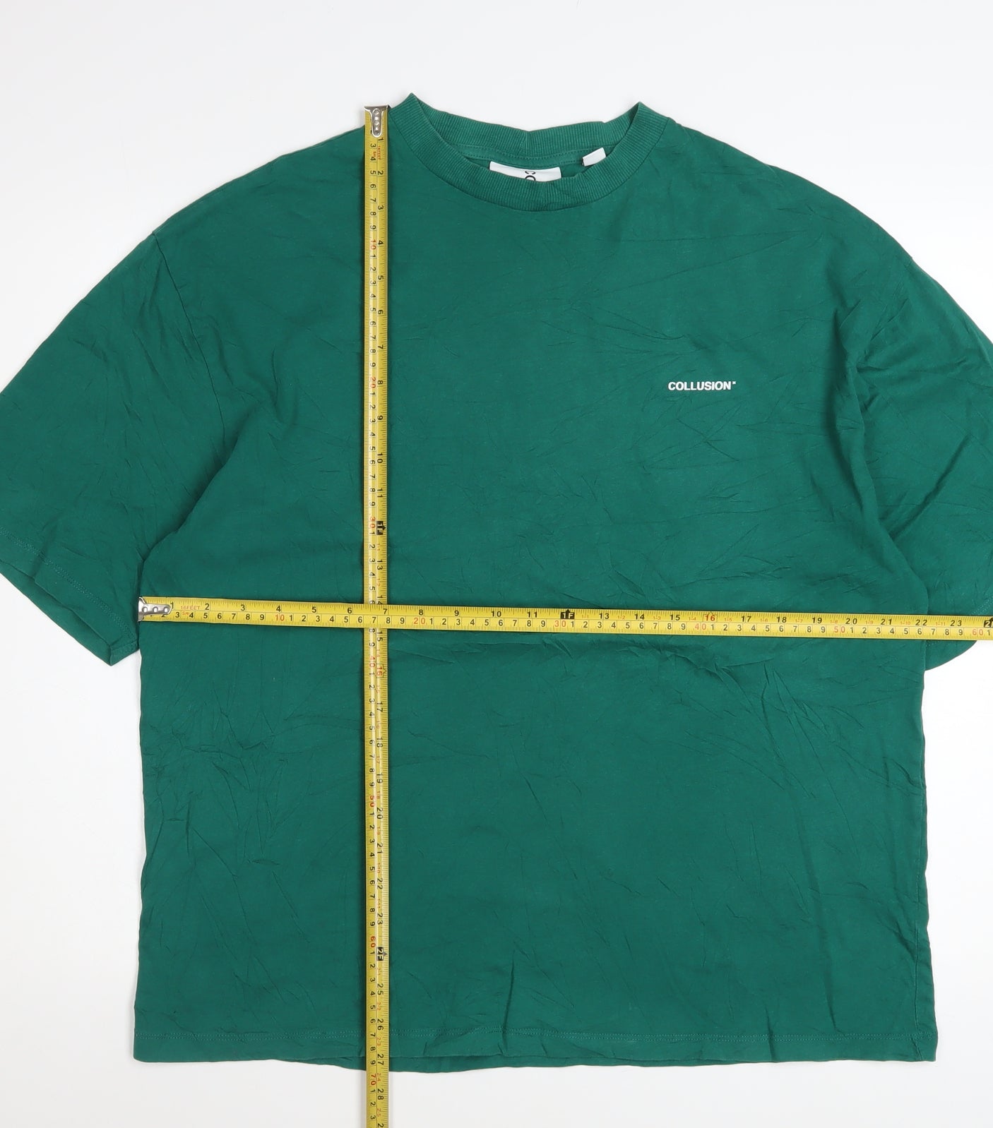 Collusion Men's Green Relaxed Fit Crew Neck Cotton T-Shirt L