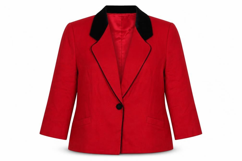 Front view of Koret Petites Women Red Wool Blazer, size 16, Classic Single-Breasted Jacket