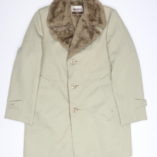 Cresco Women Beige Faux Fur Collar Button Overcoat Size 12