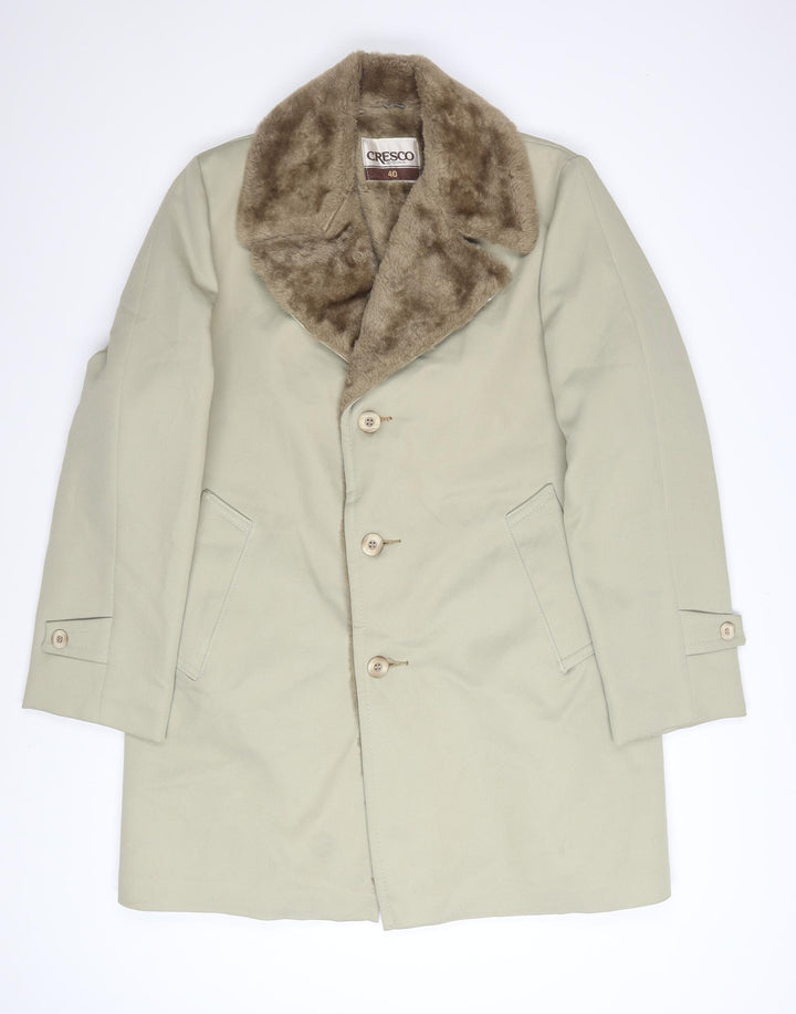 Cresco Women Beige Faux Fur Collar Button Overcoat Size 12