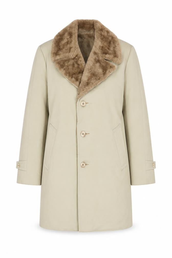 Cresco Women Beige Faux Fur Collar Button Overcoat Size 12