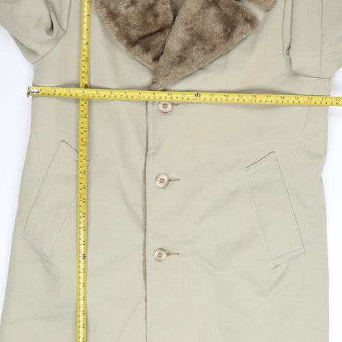 Cresco Women Beige Faux Fur Collar Button Overcoat Size 12