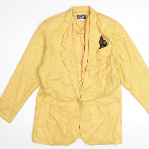 VZF Women's Yellow Linen Blend Long Blazer Jacket Size 8