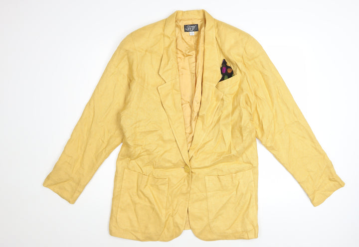 VZF Women's Yellow Linen Blend Long Blazer Jacket Size 8