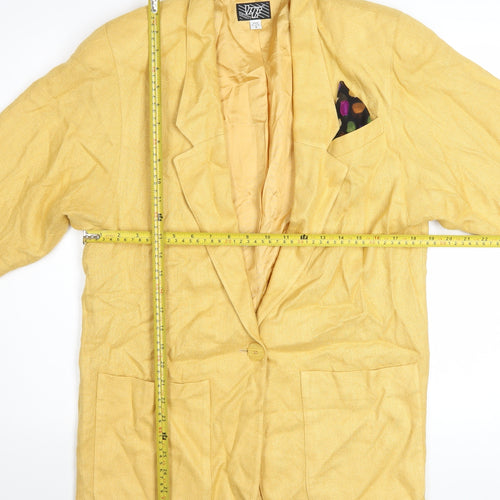 VZF Women's Yellow Linen Blend Long Blazer Jacket Size 8