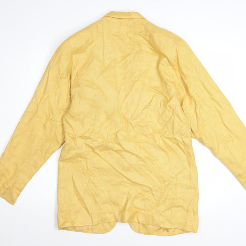 VZF Women's Yellow Linen Blend Long Blazer Jacket Size 8