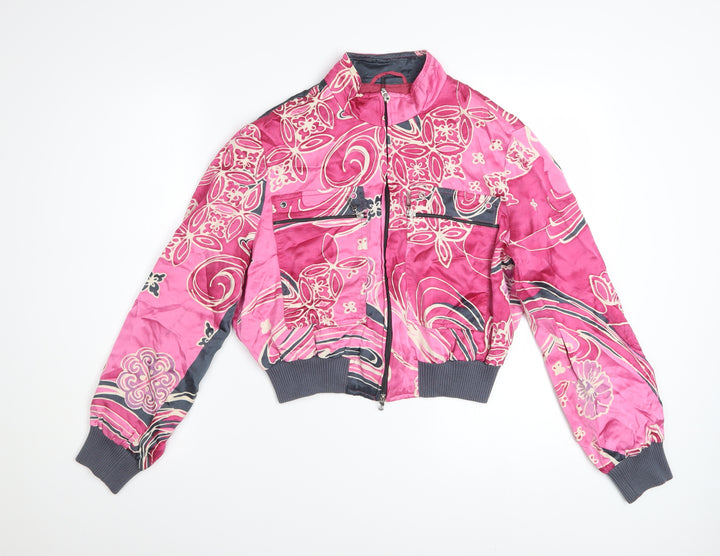 Apriori Women's Pink Floral Bomber Jacket Size 14 Satin Zip-Up