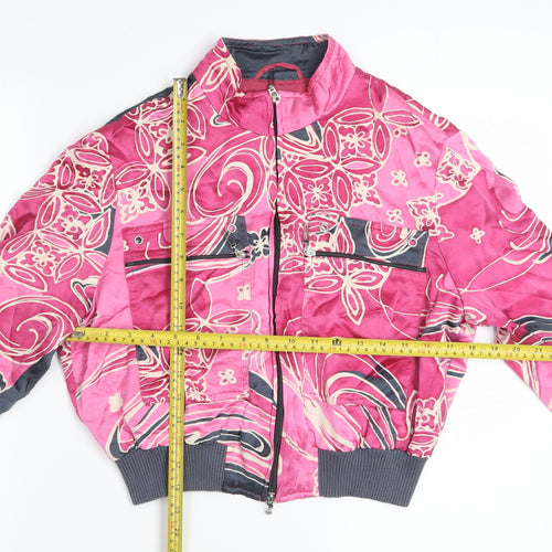 Apriori Women's Pink Floral Bomber Jacket Size 14 Satin Zip-Up