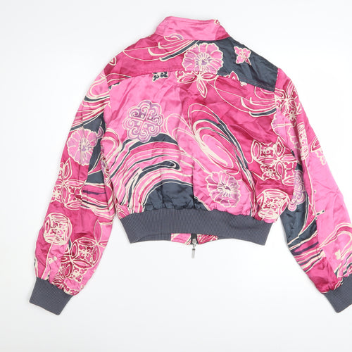 Apriori Women's Pink Floral Bomber Jacket Size 14 Satin Zip-Up