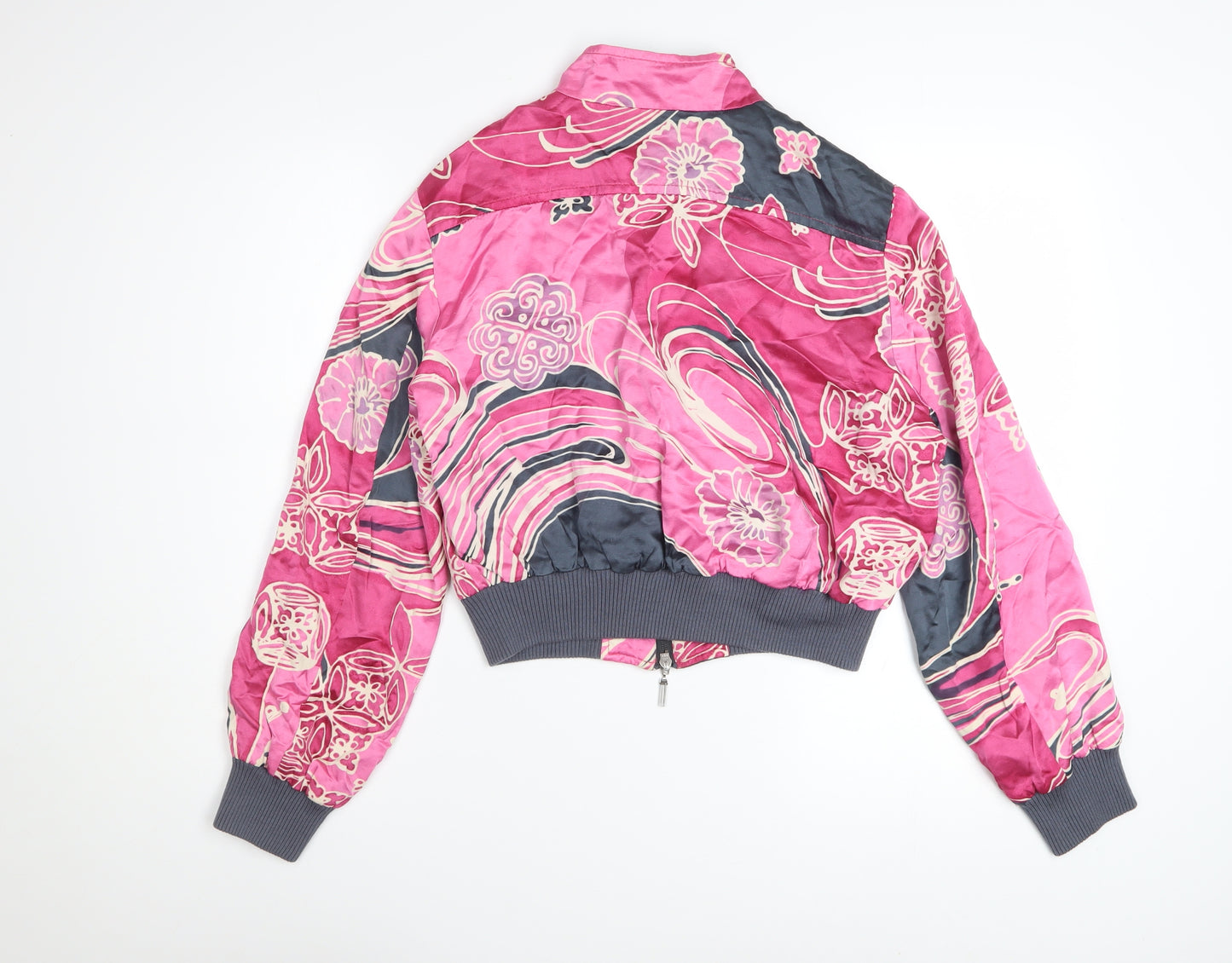 Apriori Women's Pink Floral Bomber Jacket Size 14 Satin Zip-Up