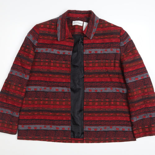 Alfred Dunner Womens Red Geometric Cotton Blend Lined Jacket Size 12