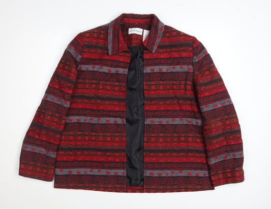 Alfred Dunner Womens Red Geometric Cotton Blend Lined Jacket Size 12