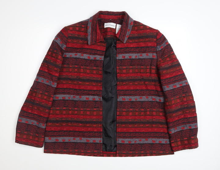 Alfred Dunner Womens Red Geometric Cotton Blend Lined Jacket Size 12