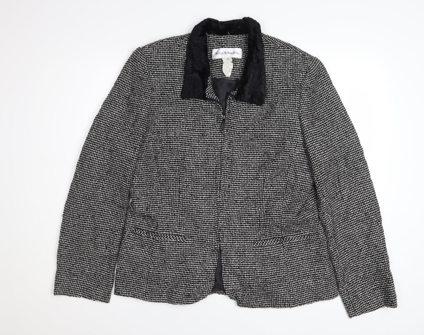 Norton McNaughton Women's Black Tweed Faux Fur Collar Blazer Size 12
