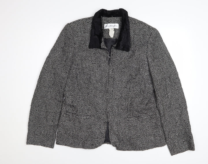 Norton McNaughton Women's Black Tweed Faux Fur Collar Blazer Size 12