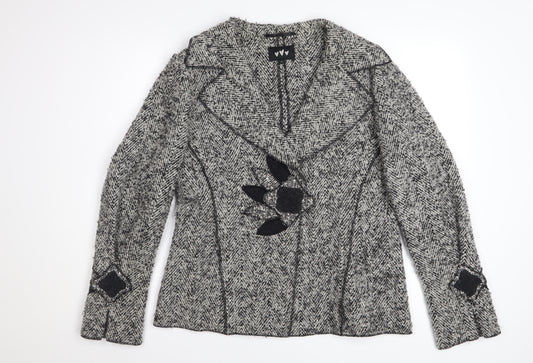 Marks and Spencer Per Una Women's Grey Wool Blend Tweed Blazer Jacket Size 14