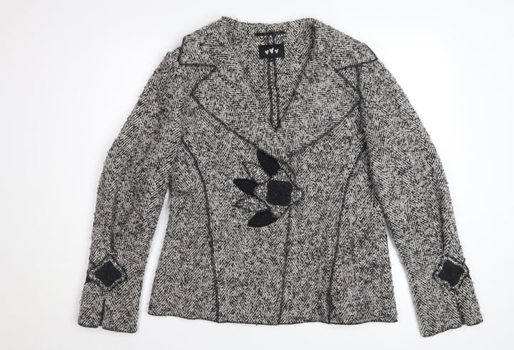 Marks and Spencer Per Una Women's Grey Wool Blend Tweed Blazer Jacket Size 14
