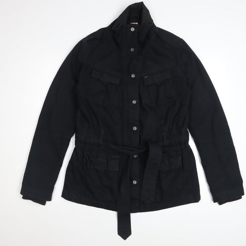 Tommy Hilfiger Women's Black Cotton Belted Military Jacket Medium