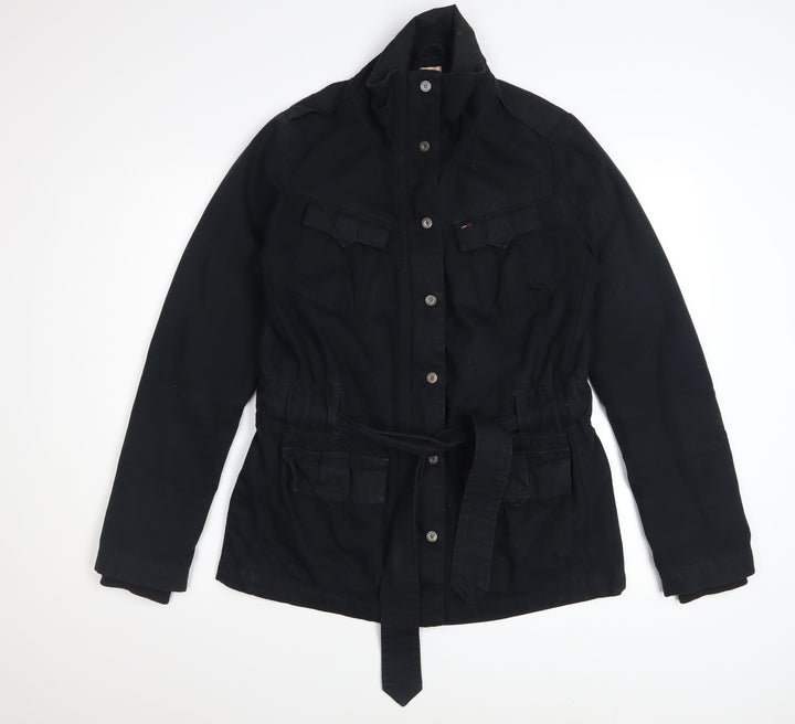 Tommy Hilfiger Women's Black Cotton Belted Military Jacket Medium