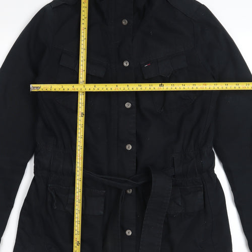 Tommy Hilfiger Women's Black Cotton Belted Military Jacket Medium