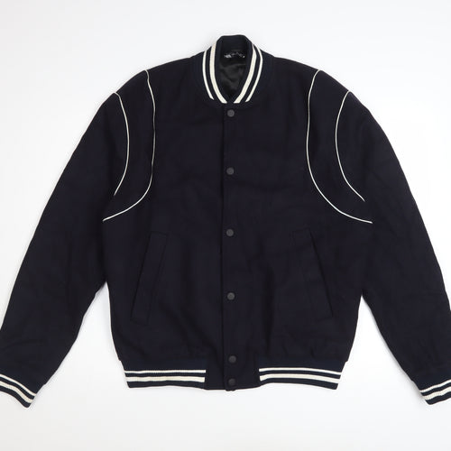Zara Men's Blue Wool Varsity Jacket Size L Short Retro Style