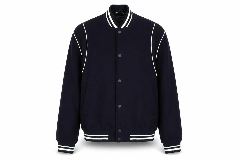 Zara Men's Blue Wool Varsity Jacket Size L Short Retro Style