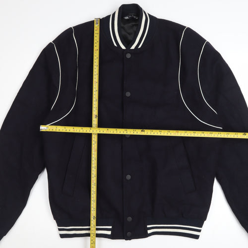 Zara Men's Blue Wool Varsity Jacket Size L Short Retro Style