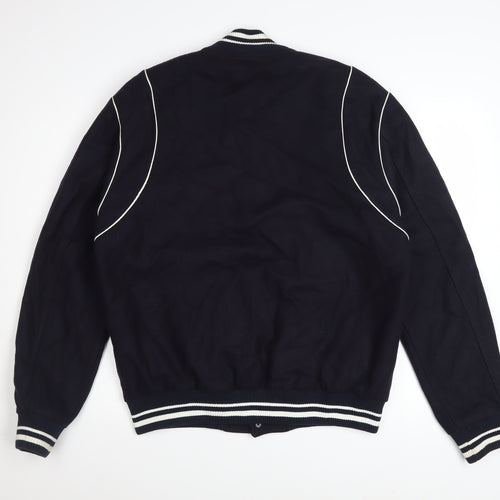 Zara Men's Blue Wool Varsity Jacket Size L Short Retro Style