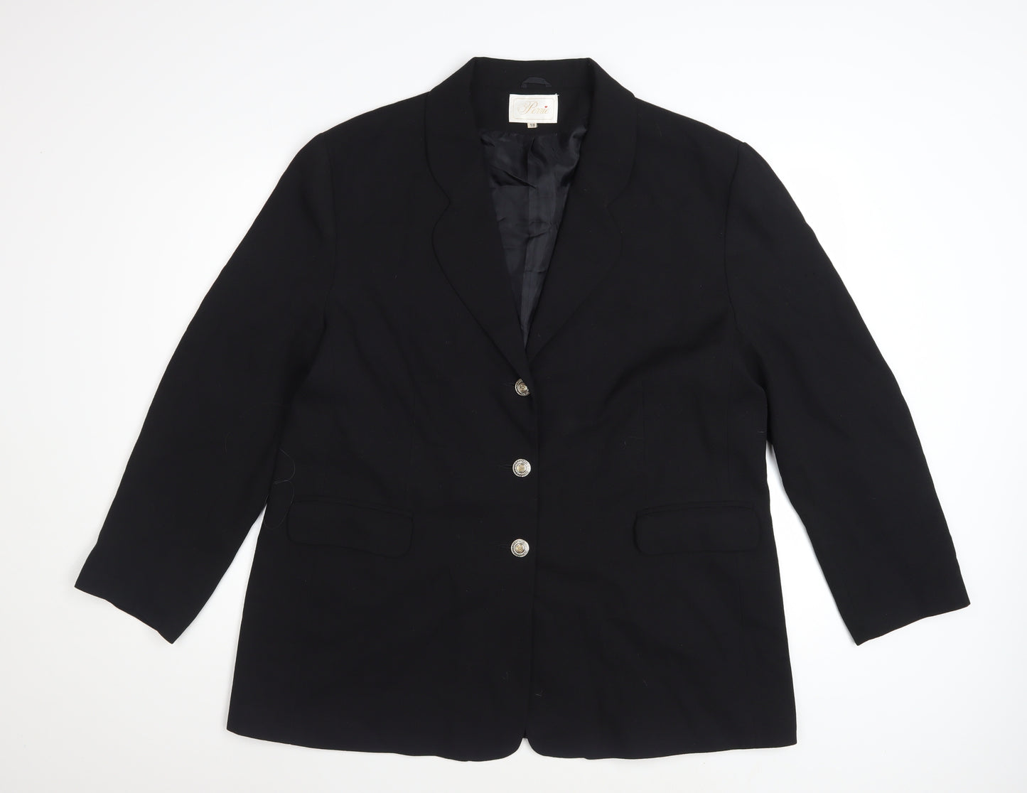 Perrie Women's Black Wool Blend Two-Button Blazer Size 18