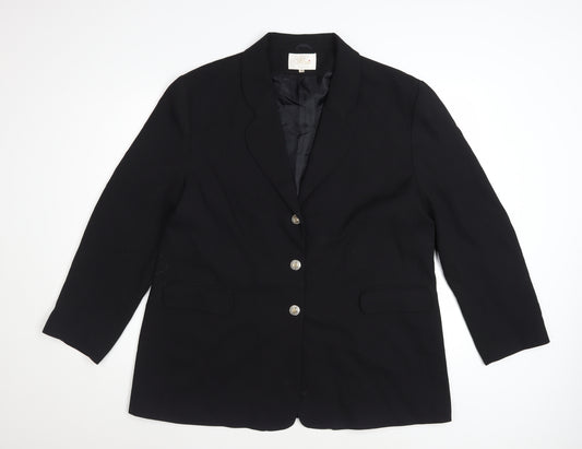 Perrie Women's Black Wool Blend Two-Button Blazer Size 18
