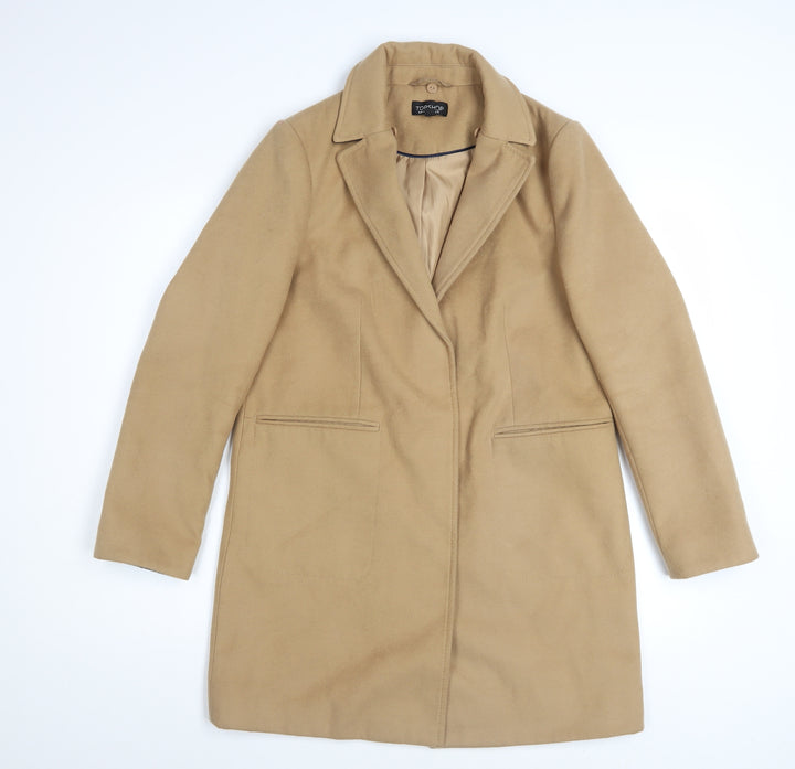Topshop Women's Beige Mid-Length Overcoat Size 8 Classic Style