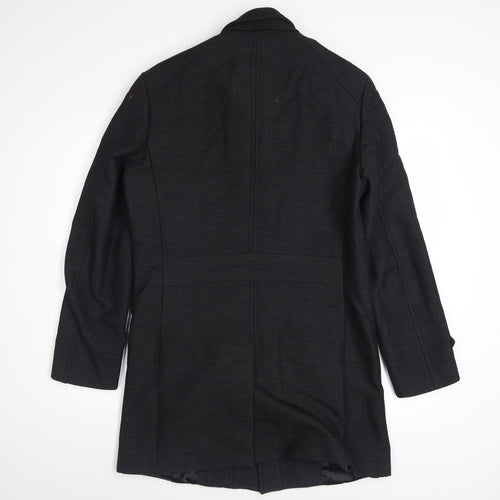 Zara Man Black Wool Blend Stand Collar Men's Overcoat Size M 40in