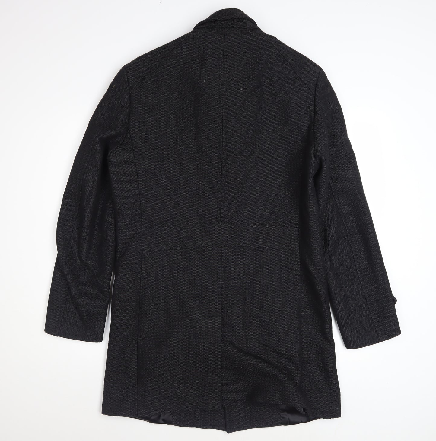 Zara Man Black Wool Blend Stand Collar Men's Overcoat Size M 40in