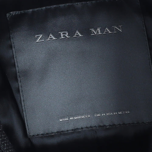 Zara Man Black Wool Blend Stand Collar Men's Overcoat Size M 40in