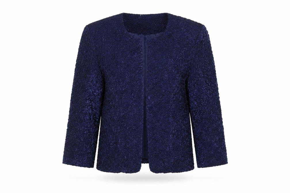 Front view of Positive Attitude Women's Blue Petite Textured Blazer Jacket, size 10