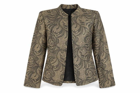 Front view of Kasper Women's Gold Floral Blazer, size 12, Regular Single-Breasted