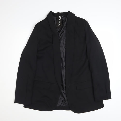 Boohoo Women's Black Blazer UK 12 Regular Fit Lined Jacket