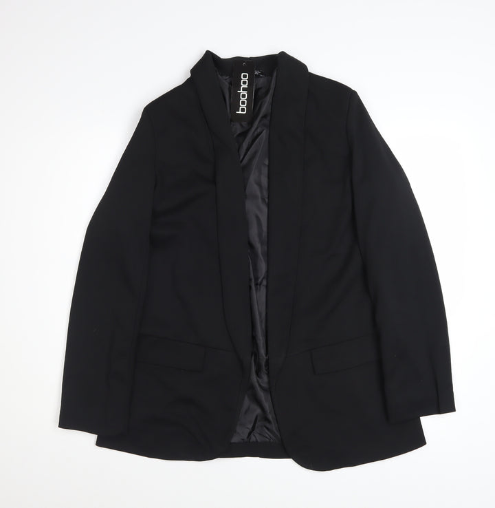 Boohoo Women's Black Blazer UK 12 Regular Fit Lined Jacket